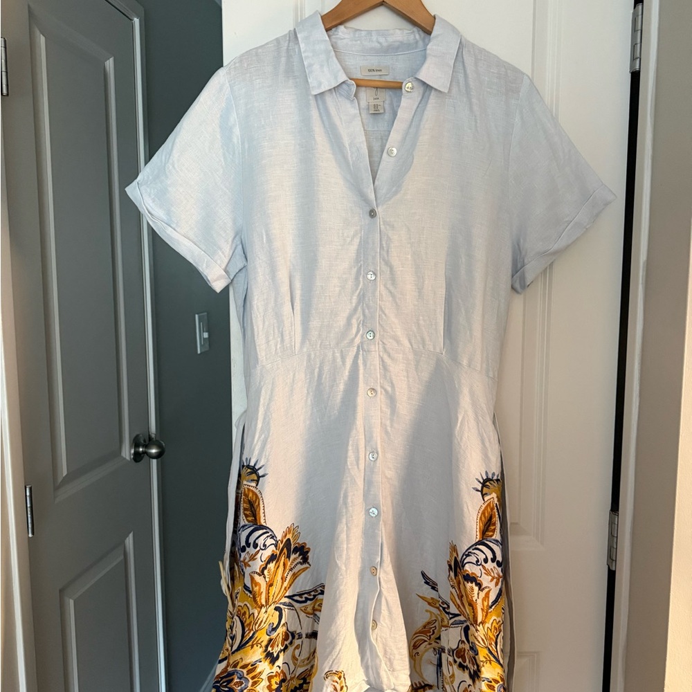 Joie Light Blue Shirt Midi Dress 100% Linen A-Line Belted Boho Beachy